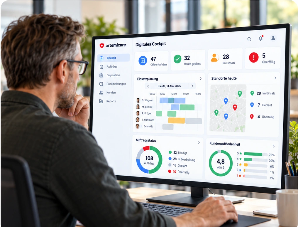 Digitales artemicare Cockpit-App für Auftragsplanung, Disposition und Qualitätsrückmeldungen