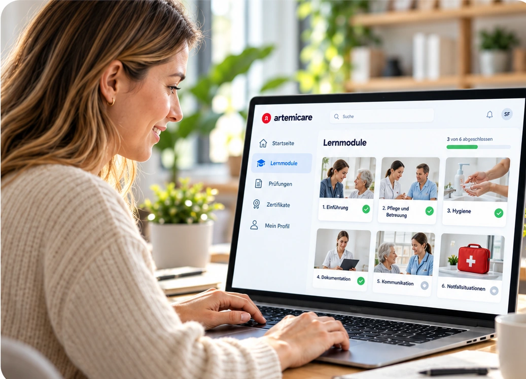 artemicare Schulungsakademie mit digitalen Lernmodulen und Prüfungen